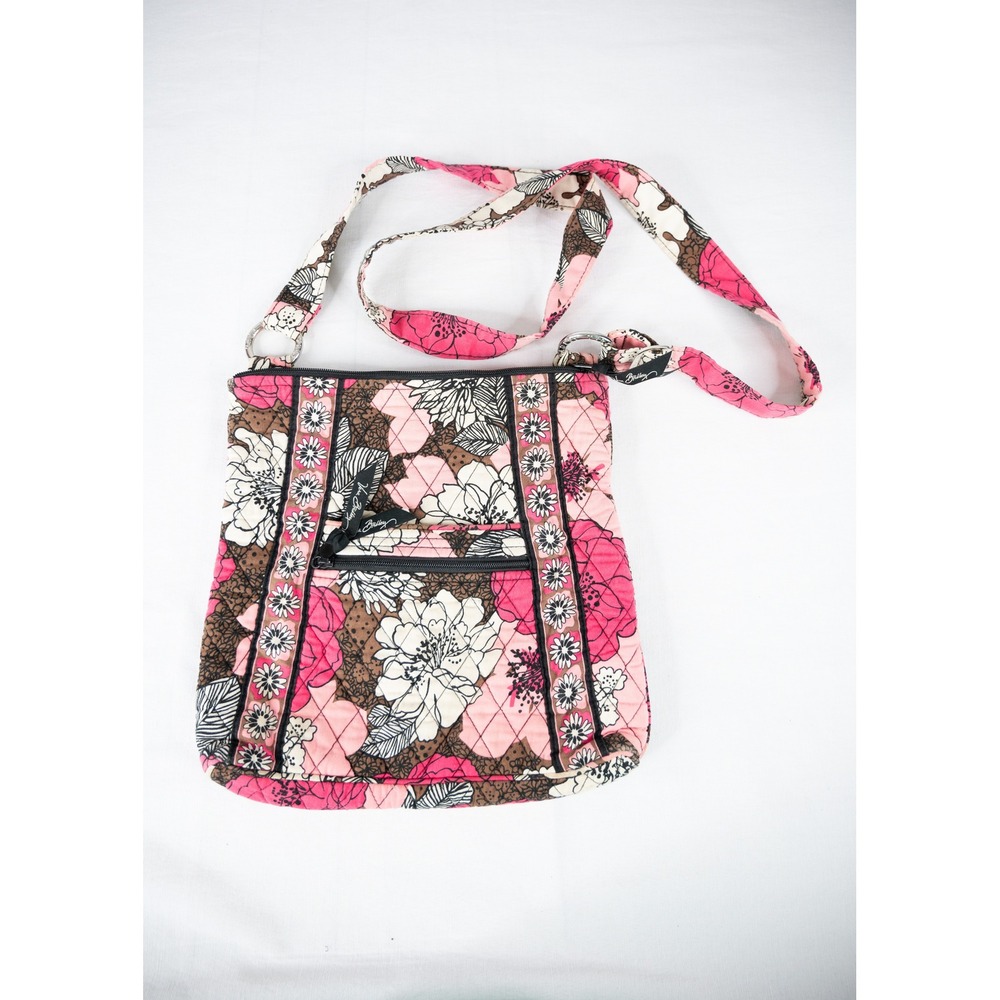 Vera Bradley Crossbody Bag Womens Pink Good Mocha Rouge Quilted Floral Hipster
